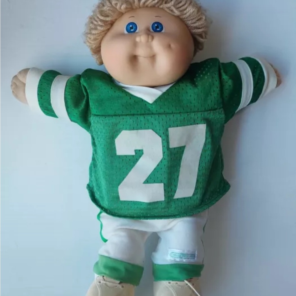 Retro/Vintage Green Jersey Cabbage Patch Kids Doll w/ extra clothes And Bag